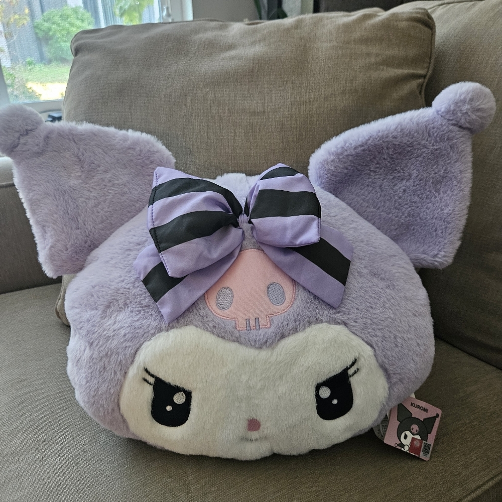 Sanrio Kuromi Plush Pillow with Bow - Lavender and Black 12"